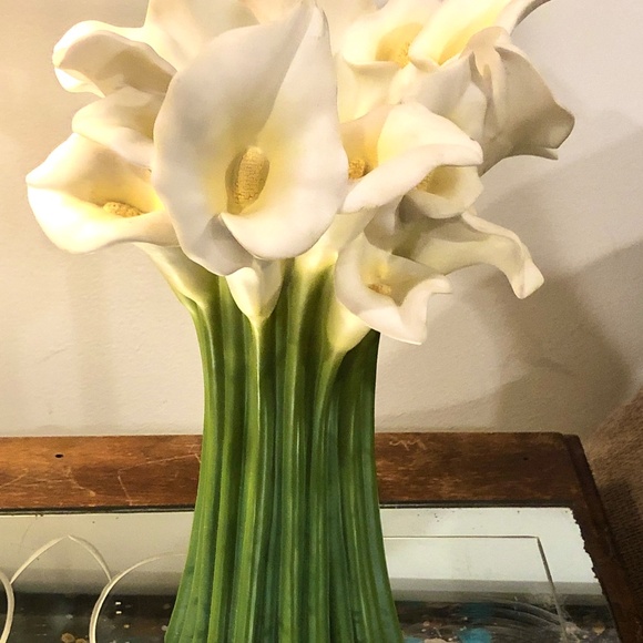 VTG Ibis & Orchid Calla Lily #301 Hand Cast Bonded Painted Marble Art Vase 13" - Picture 3 of 12